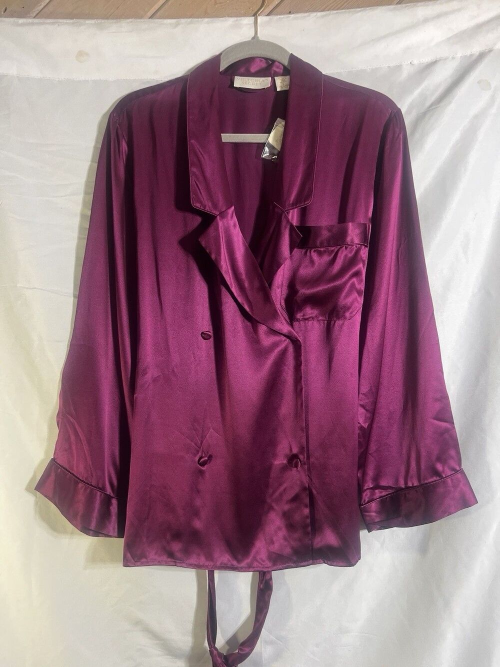 VTG Victoria's Secret Gold Label 1990's Purple 100% Silk Regency L Robe Luxe NWT